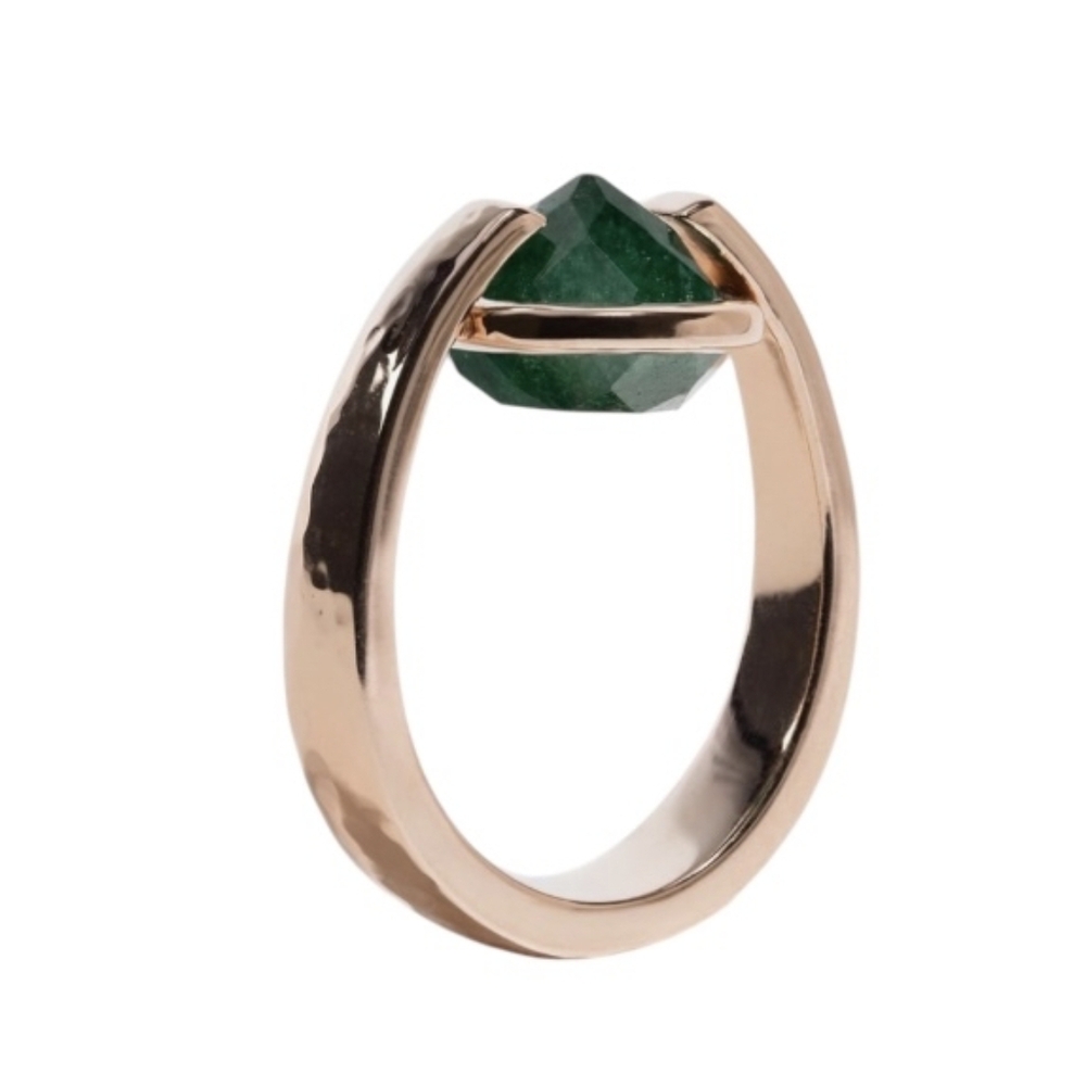 Ring, 10mm stone, sterling silver with hammered rose gold (9)